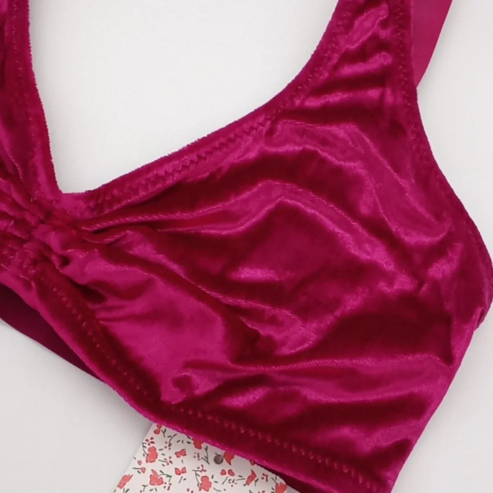 Free People Rhiannon Crushed Velvet Soft Bralette Fuschia Pink XS